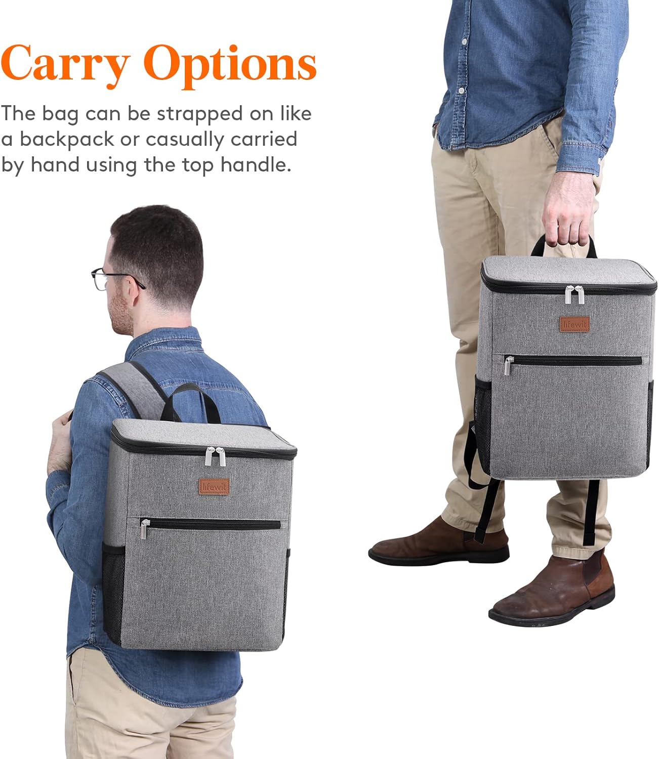 Lifewit cooler backpack worn with padded shoulder straps on a day out