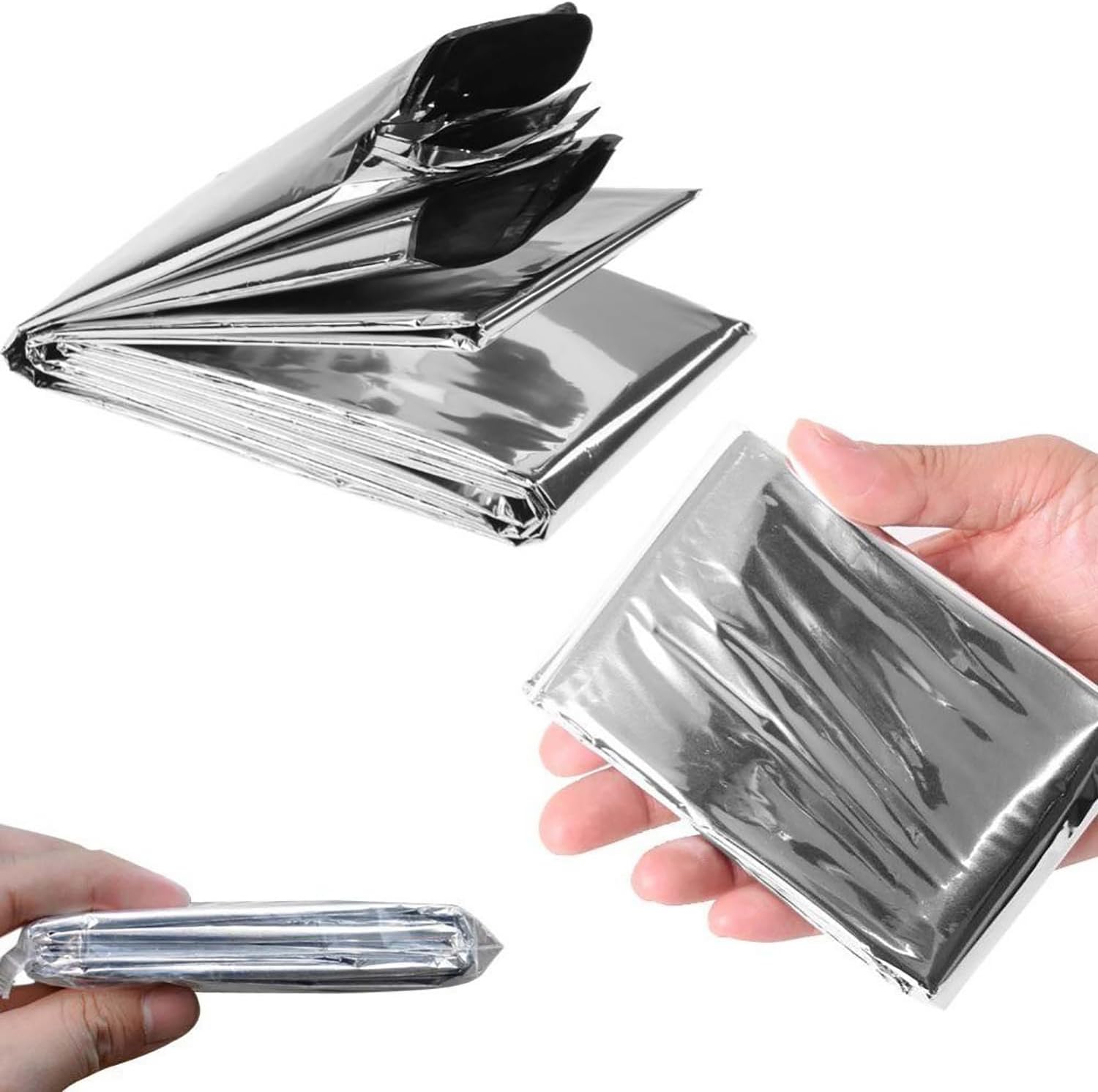 Compact packaging comparison showing how small the folded foil blanket packets are