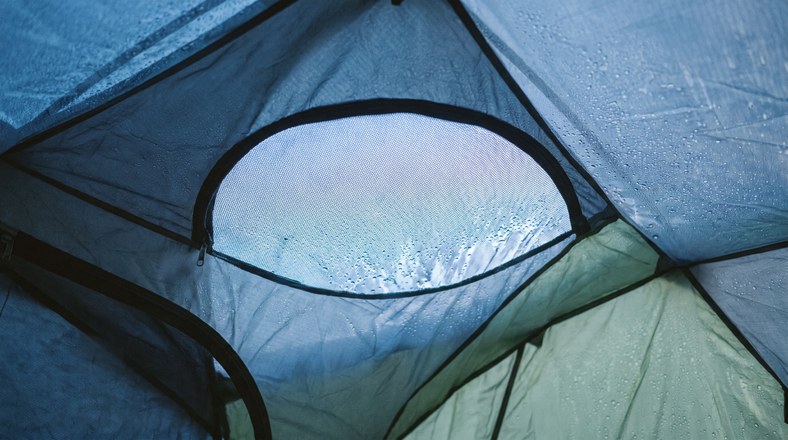 Open mesh tent vent reducing condensation to help stay warm and dry while camping