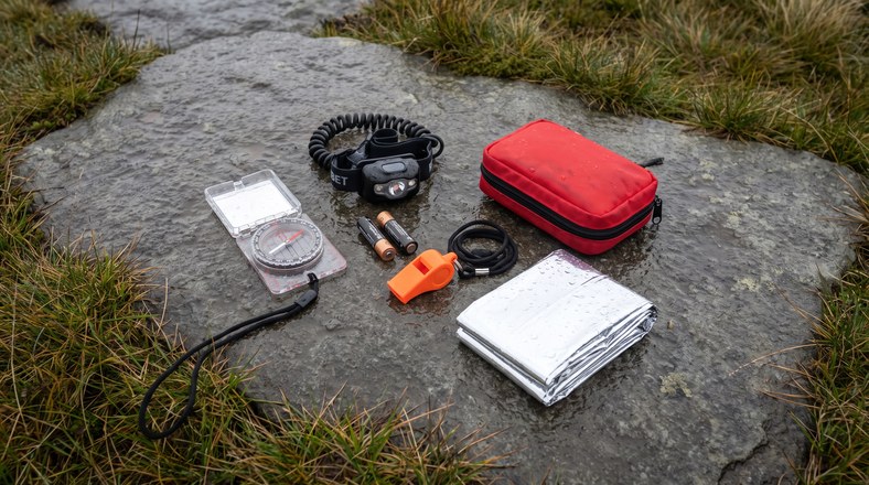 Compass, head torch, whistle, spare batteries and first aid kit, the DofE Bronze safety and navigation essentials